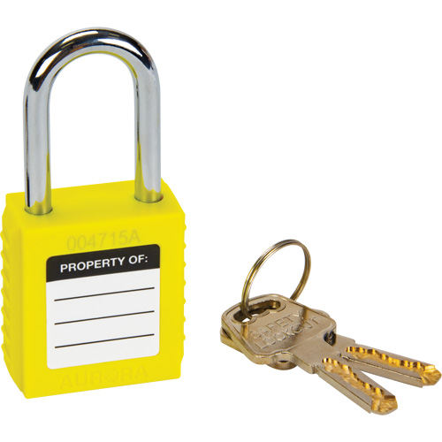 Lock for Lockouts, Safety Padlock, Keyed Different, Thermoplastic, 1-1/2" Width Auto-Cam