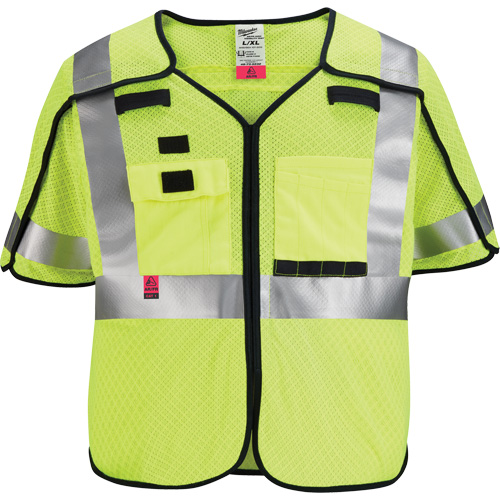 Breakaway Mesh Safety Vest, Black/High Visibility Lime-Yellow, Medium/Small Auto-Cam
