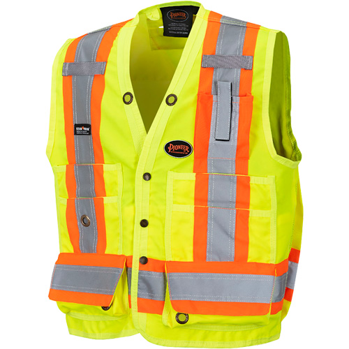 6693 Surveyor's Safety Vest, High Visibility Lime-Yellow, 4X-Large, Polyester Auto-Cam