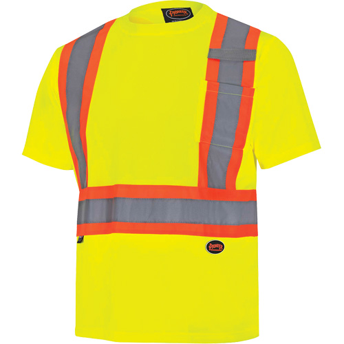 6991 Bird's-Eye Safety Shirt, Polyester, 3X-Large, High Visibility Lime-Yellow Auto-Cam
