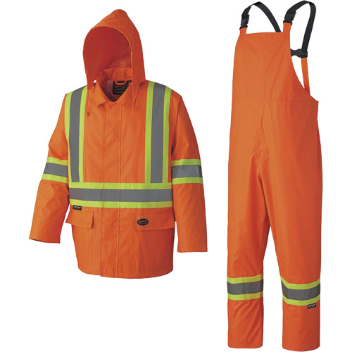 5608 210D Waterproof Rain Suit, Polyester/PVC, Small, High Visibility Orange Auto-Cam