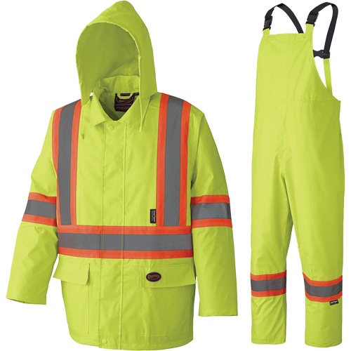5609 210D Waterproof Rain Suit, Polyester/PVC, X-Small, High Visibility Lime-Yellow Auto-Cam