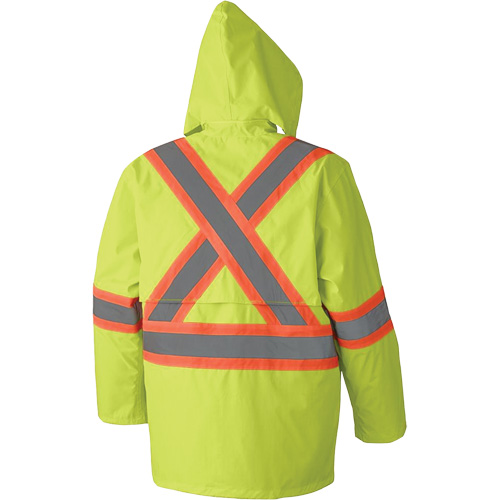 5609 210D Waterproof Rain Suit, Polyester/PVC, X-Small, High Visibility Lime-Yellow Auto-Cam