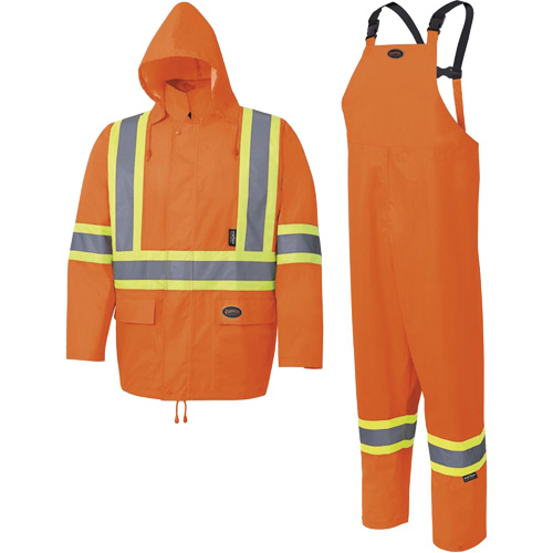 5618 150D Rain Suit, Polyester/Polyurethane, Small, High Visibility Orange Auto-Cam