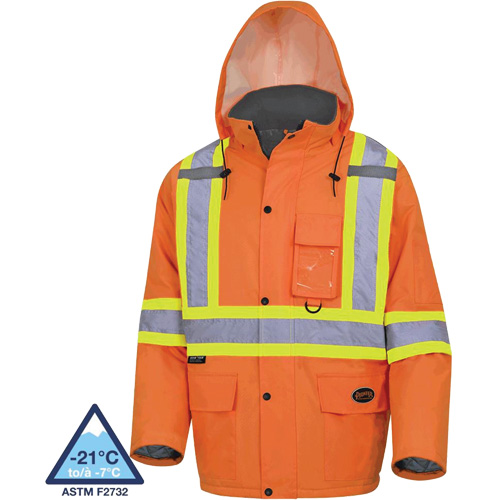 5030 Waterproof Quilted Safety Parka, High Visibility Orange, Small Auto-Cam