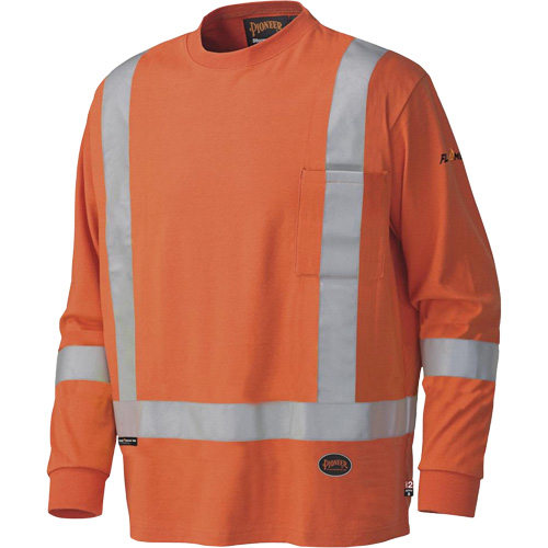 339SFA Flame-Resistant Long-Sleeved Safety Shirt, Small, High Visibility Orange Auto-Cam
