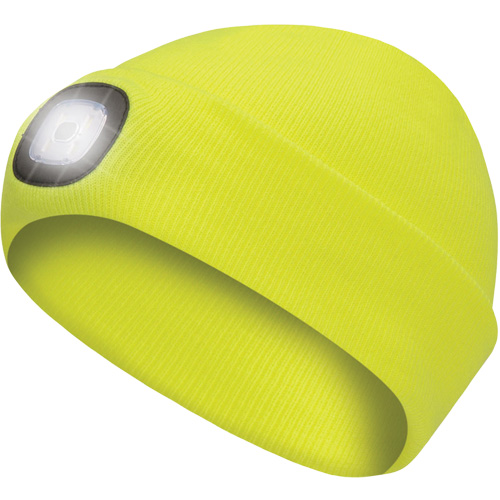 5676 Knit Toque with LED Headlight, Fleece Lining, One Size, High Visibility Yellow Auto-Cam