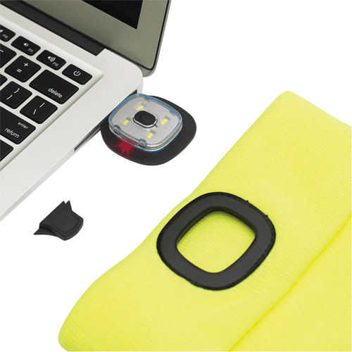 5676 Knit Toque with LED Headlight, Fleece Lining, One Size, High Visibility Yellow Auto-Cam