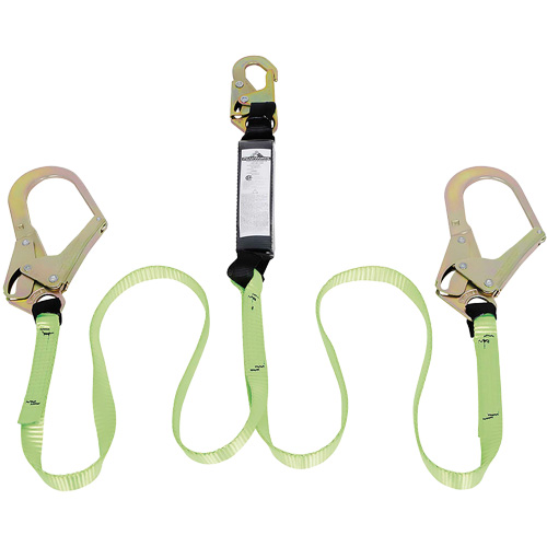 SA-54022-6 Shock Absorbing Lanyard, 6', Rebar Hook Center, Snap Hook Leg Ends, Polyester Auto-Cam