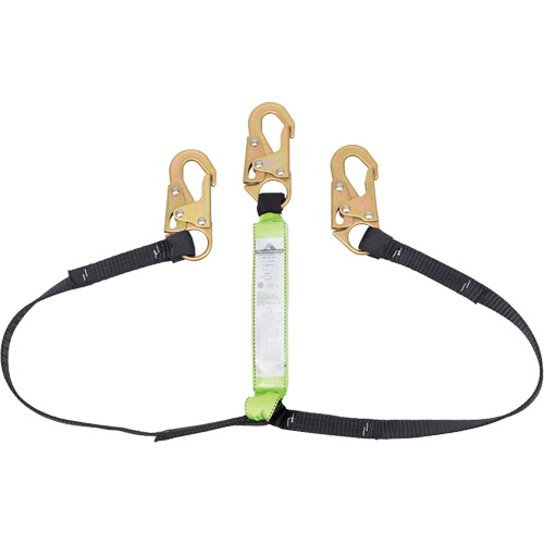 SA-64000-6 Shock Absorbing Lanyard, 6', Snap Hook Center, Snap Hook Leg Ends, Polyester Auto-Cam