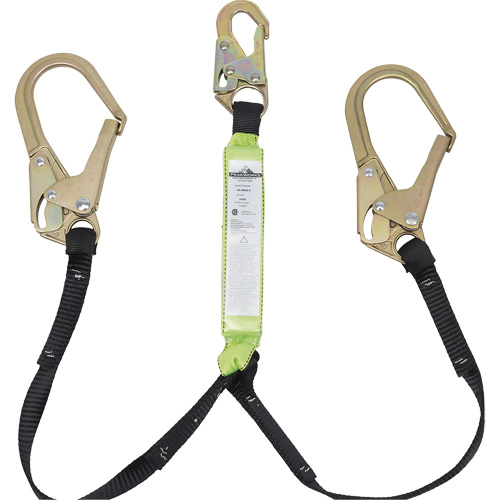 SA-64022-4 Shock Absorbing Lanyard, 4', Rebar Hook Center, Snap Hook Leg Ends, Polyester Auto-Cam
