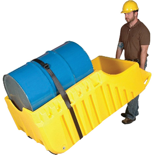 Drum Dolly, 26.5" L x 26.5" W x 5" H, 800 US gal. Spill Cap. Auto-Cam
