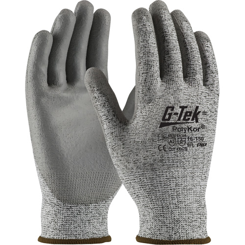 Gants r&eacute;sistants aux coupures G-Tek en tricot sans couture, Taille T-petit, Calibre 13, Rev&ecirc;tement Polyur&eacute;thane, Enveloppe en PolyKor, ASTM ANSI niveau A2/EN 388 niveau B Auto-Cam