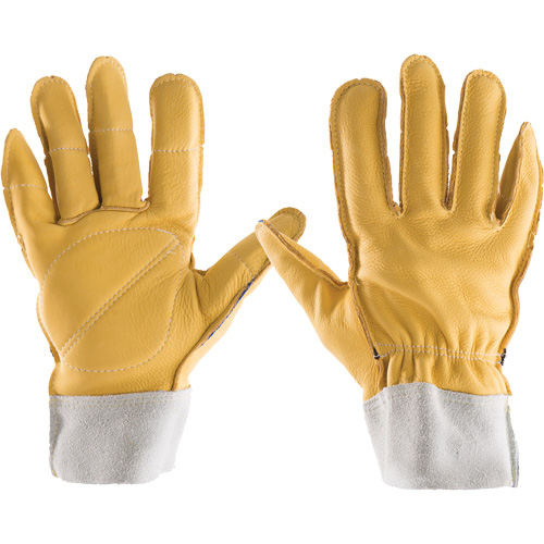 All-Leather Gloves, 7/Small, Grain Leather Palm, Elastic Cuff Auto-Cam