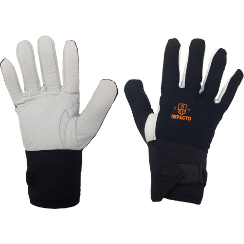 Right-Hand Anti-Impact Glove, 7/Small, Grain Leather Palm, Elastic Cuff Auto-Cam