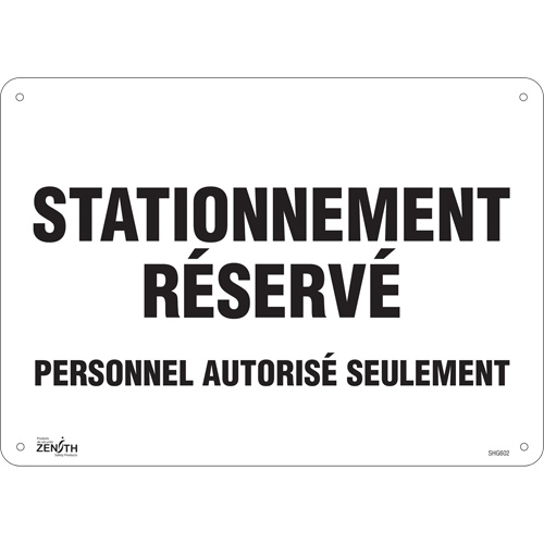 "Stationnement r&eacute;serv&eacute;" Parking Sign, 10" x 14", Aluminum, French Auto-Cam