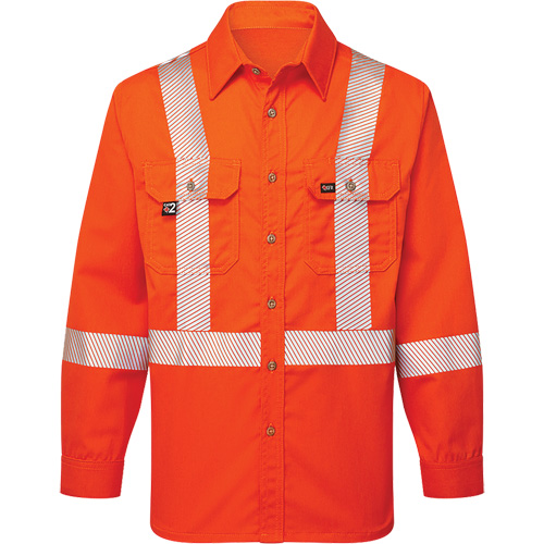 Chemise de travail FR ray&eacute;e et segment&eacute;e Ultrasoft, 3T-Grand, Orange Auto-Cam