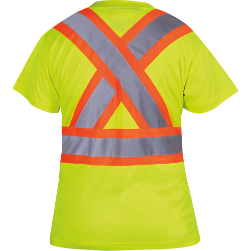 6949 Women's Bird's-Eye Safety T-Shirt, Polyester, X-Small, High Visibility Lime-Yellow Auto-Cam