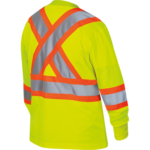 6969 Women's Bird's-Eye Long-Sleeved Safety Shirt, Polyester, X-Small, High Visibility Lime-Yellow Auto-Cam