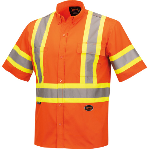 4442 Ultra Cool Short-Sleeved Safety Shirt, Cotton, Small, High Visibility Orange Auto-Cam