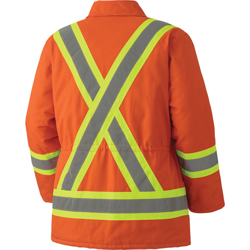 5537A Quilted Duck Safety Parka, High Visibility Orange, Small Auto-Cam