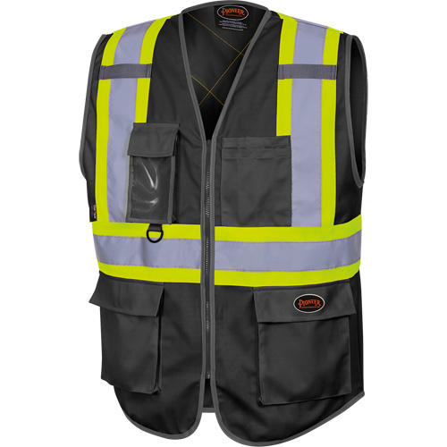 6959BK Tricot High-Visibility Safety Vest with Zipper Closure, Black, X-Small, Polyester Auto-Cam