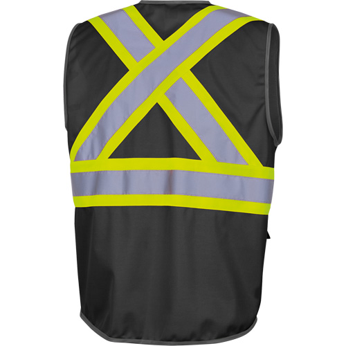6959BK Tricot High-Visibility Safety Vest with Zipper Closure, Black, X-Small, Polyester Auto-Cam