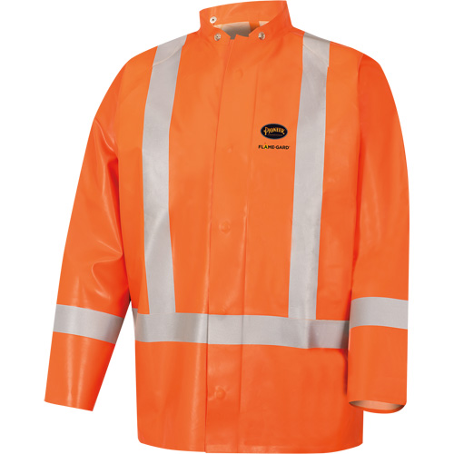 5990J Super Heavy-Duty FR/Arc Resistant Safety Rain Jacket, Small, High Visibility Orange, 11 cal/cm² Auto-Cam