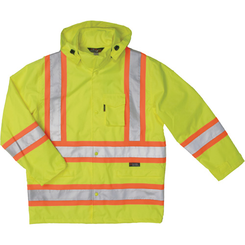 Manteau de s&eacute;curit&eacute; imperm&eacute;able en tissu ind&eacute;chirable Ripstop, Polyester, Petit, Jaune lime haute visibilit&eacute; Auto-Cam