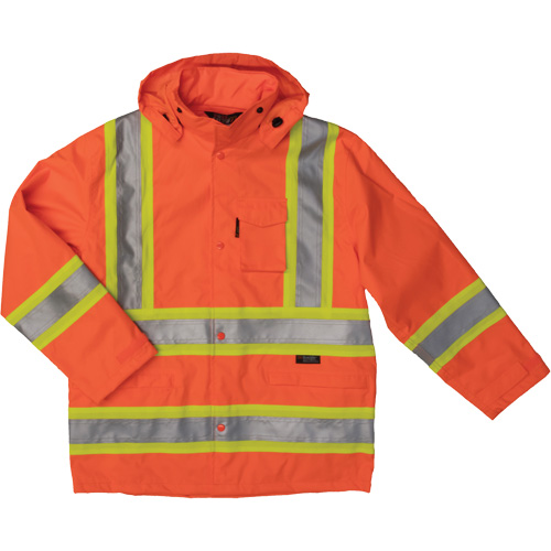 Ripstop Safety Rain Jacket, Polyester, Small, High Visibility Orange Auto-Cam