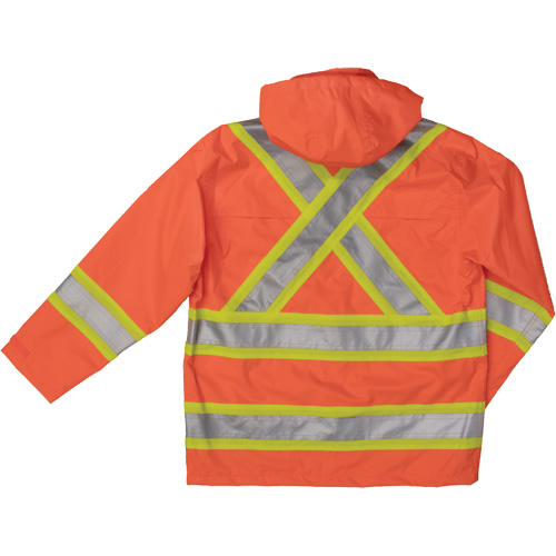 Ripstop Safety Rain Jacket, Polyester, Small, High Visibility Orange Auto-Cam