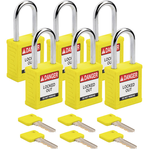 Velocity Lockout Padlocks, Yellow, Keyed Different, Nylon, 1-1/2" Width Auto-Cam