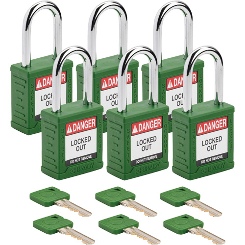 Velocity Lockout Padlocks, Green, Keyed Different, Nylon, 1-1/2" Width Auto-Cam