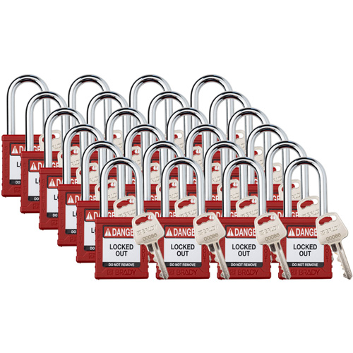 Velocity Lockout Padlocks, Red, Keyed Different, Nylon, 1-1/2" Width Auto-Cam