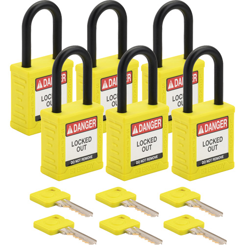 Cadenas de verrouillage Velocity, Jaune, Cl&eacute;s diff&eacute;rentes, Nylon, Largeur de 1-1/2" Auto-Cam
