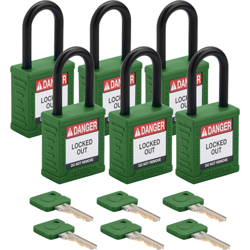 Velocity Lockout Padlocks, Green, Keyed Different, Nylon, 1-1/2" Width Auto-Cam