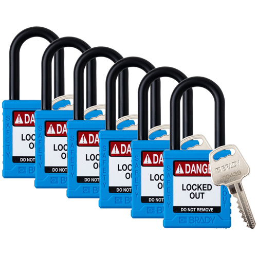 Velocity Lockout Padlocks, Blue, Keyed Alike, Nylon, 1-1/2" Width Auto-Cam