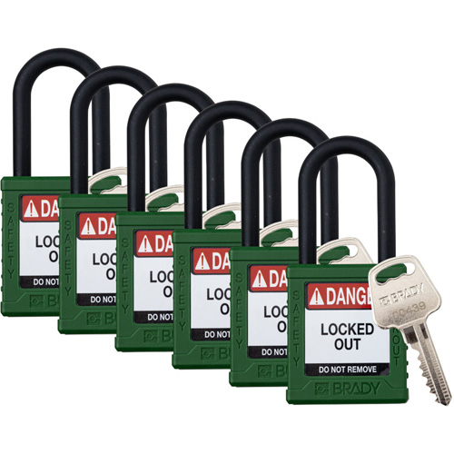 Velocity Lockout Padlocks, Green, Keyed Alike, Nylon, 1-1/2" Width Auto-Cam