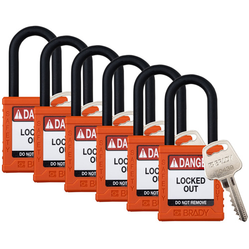 Velocity Lockout Padlocks, Orange, Keyed Alike, Nylon, 1-1/2" Width Auto-Cam