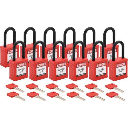 Cadenas de verrouillage Velocity, Rouge, Cl&eacute;s diff&eacute;rentes, Nylon, Largeur de 1-1/2" Auto-Cam