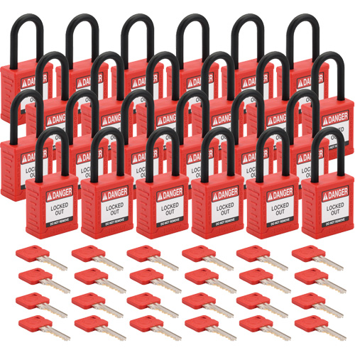 Velocity Lockout Padlocks, Red, Keyed Different, Nylon, 1-1/2" Width Auto-Cam