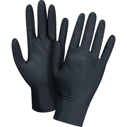 Gants d'examen de poids lourd &agrave; prise tactile, Grand, Nitrile, 8 mils, Sans poudre, Noir Auto-Cam