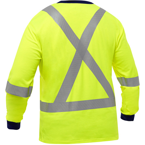 Bisley&reg; X-Back Long Sleeve Shirt, Poly-Cotton, Small, High Visibility Lime-Yellow Auto-Cam