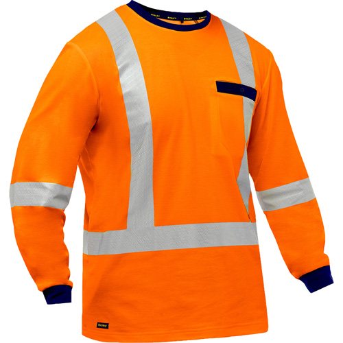Bisley&reg; X-Back Long Sleeve Shirt, Poly-Cotton, Small, High Visibility Orange Auto-Cam