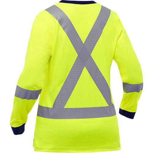 Bisley&reg; Women's X-Back Long Sleeve Shirt, Poly-Cotton, Small, High Visibility Lime-Yellow Auto-Cam
