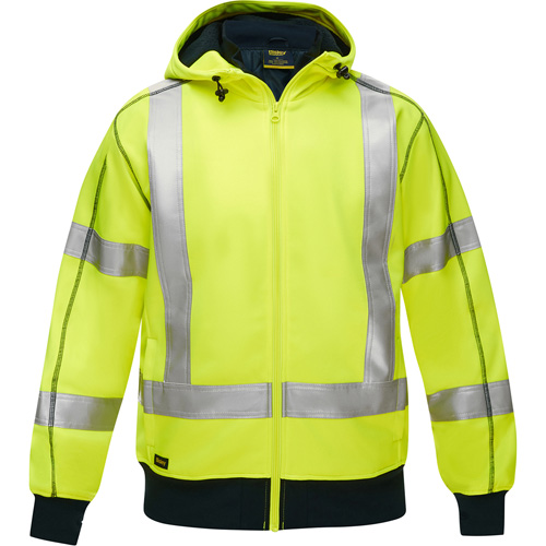 Coton ouat&eacute; doubl&eacute; de sherpa avec capuchon &agrave; fermeture &eacute;clair compl&egrave;te et X au dos Bisley, Petit, Jaune lime haute visibilit&eacute; Auto-Cam