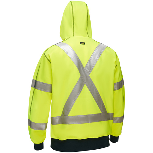Coton ouat&eacute; doubl&eacute; de sherpa avec capuchon &agrave; fermeture &eacute;clair compl&egrave;te et X au dos Bisley, Petit, Jaune lime haute visibilit&eacute; Auto-Cam