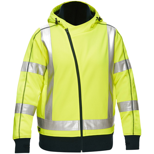 Bisley&reg; X-Back Women's Contoured Full Zip Hooded Sweatshirt with Sherpa Lining, Small, High Visibility Lime-Yellow Auto-Cam