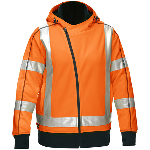 Bisley&reg; X-Back Women's Contoured Full Zip Hooded Sweatshirt with Sherpa Lining, X-Large, High Visibility Orange Auto-Cam