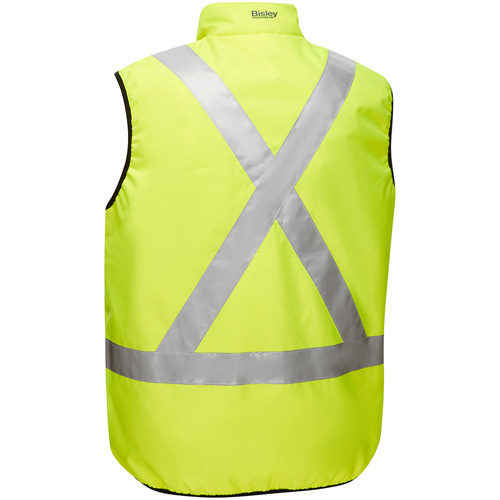 Bisley&reg; X-Back Reversible Puffer Vest, High Visibility Lime-Yellow, Small, Polyester Auto-Cam